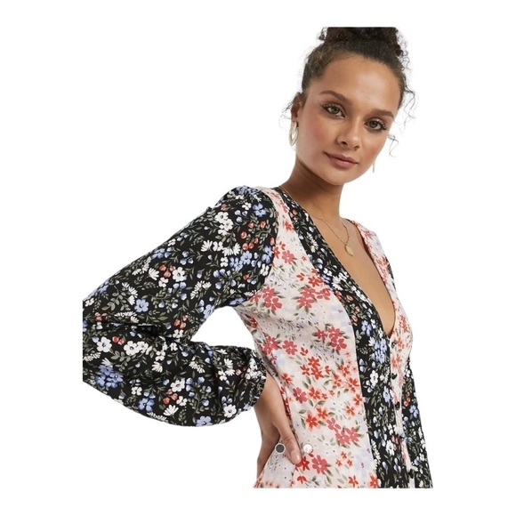 ASOS CURVE Color Block Floral Long Sleeve Midi Dress US 18 NEW - Picture 4 of 12